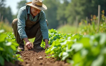 farmer switching to organic garden fertilizer for healthier crop growth