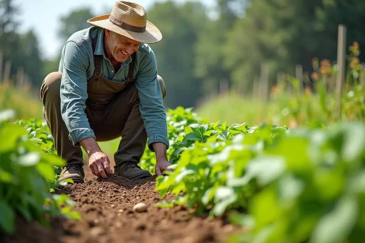 farmer switching to organic garden fertilizer for healthier crop growth